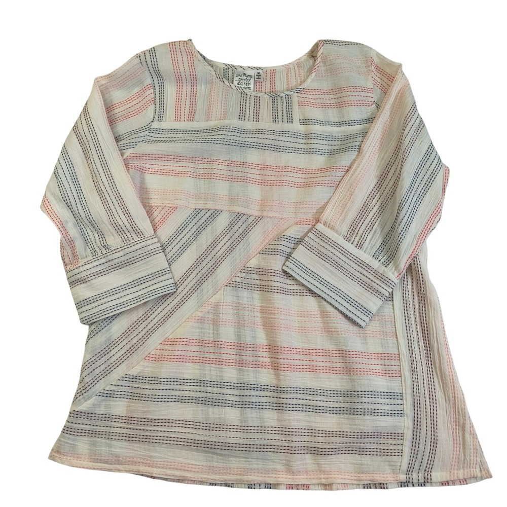 Parsley &‎ Sage Boho Stripe Tunic Top 3/4 Sleeve Cotton Blend Artisan Style